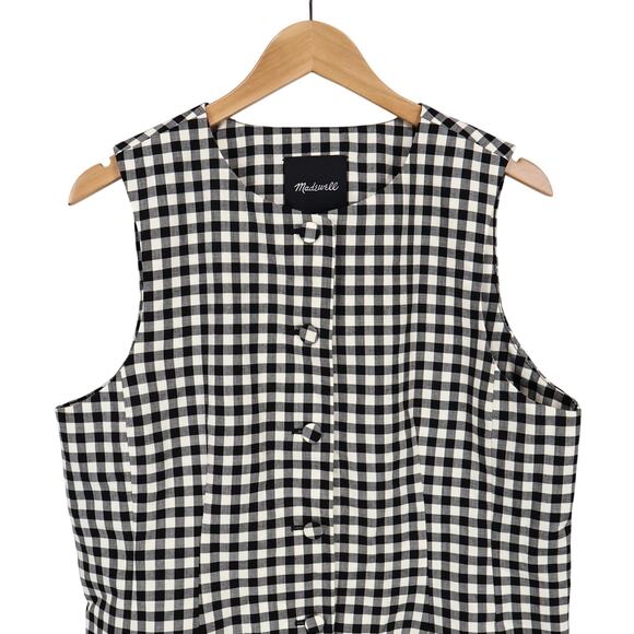 Madewell Single Breasted Crewneck True Black Checkered Plaid Vest Size 14 NWT - Picture 3 of 8